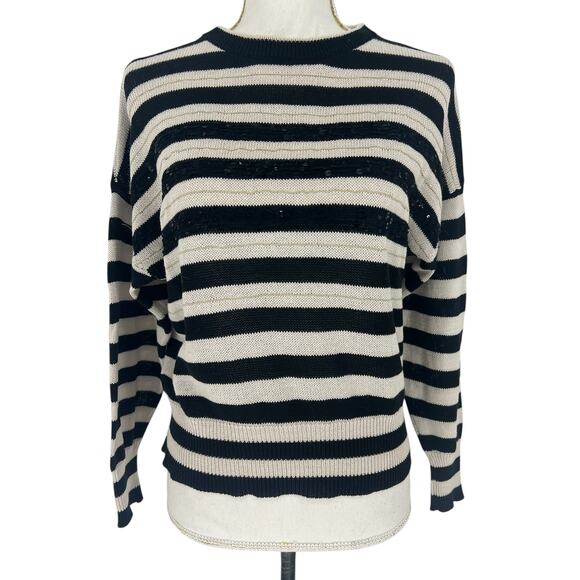 Brunello Cucinelli Wide Striped Crewneck Sequin Embellished Sweater w/ Monili - Picture 4 of 16